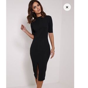 Sana Black Crepe Split Front Midi Dress